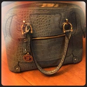 NWOT London Fog Blue Gray Croc print Satchel